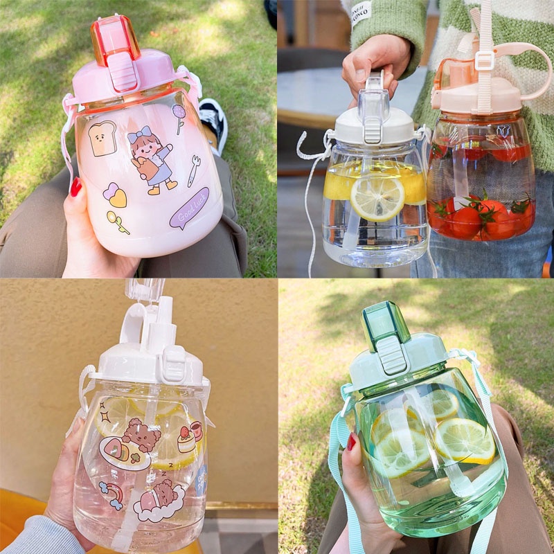 Bình Nước Dung Tích Lớn 1300ml Có Ống Hút Và Dây Đeo Dễ Thương JP6