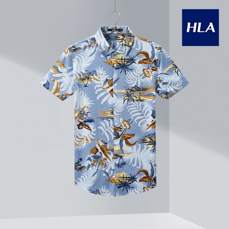 Áo Sơ Mi Nam Ngắn Tay Hoạ Tiết HLA Full of Floral Short Sleeve Knitted Shirt