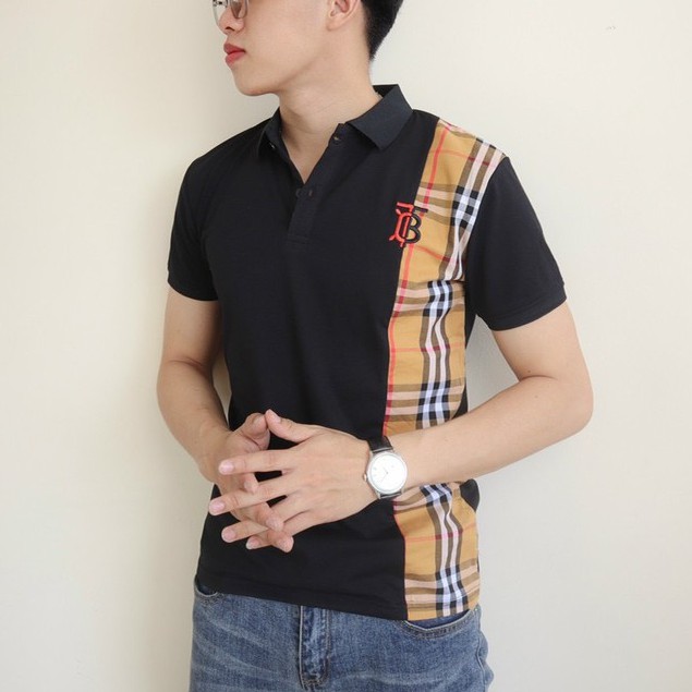 Áo Thun Nam cổ bẻ phối vai vá vải  ngắn tay hoa văn trẻ trung ✨ | BigBuy360 - bigbuy360.vn