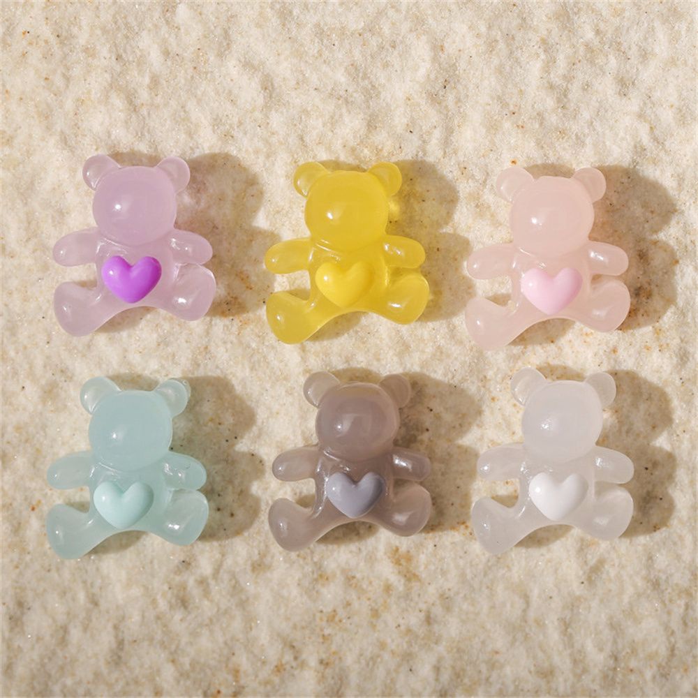 Set 10 Phụ Kiện Trang Trí Móng Tay Bằng Nhựa Trong Suốt Hình Gấu Hoạt Hình Dễ Thương Diy