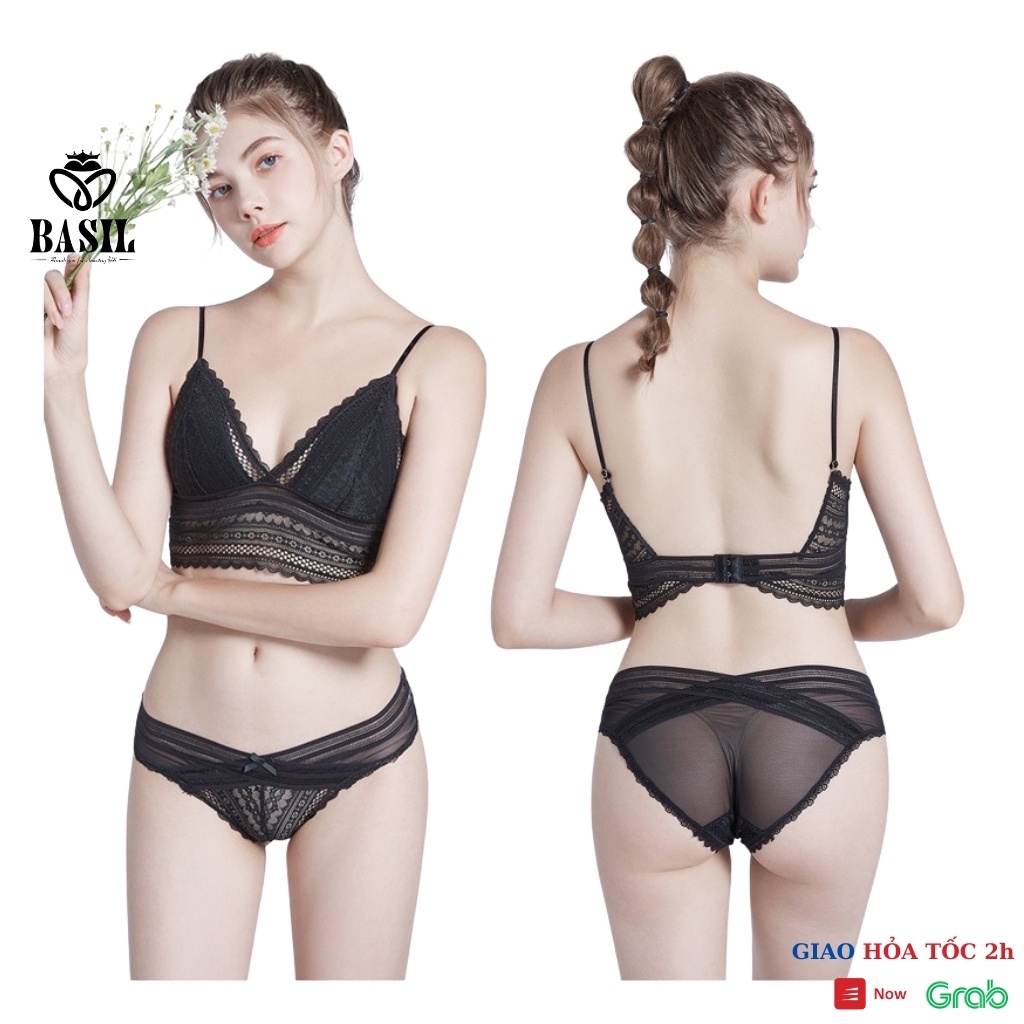 Bộ đồ lót BS02 Basil nữ chất ren không gọng đệm mỏng hở lưng