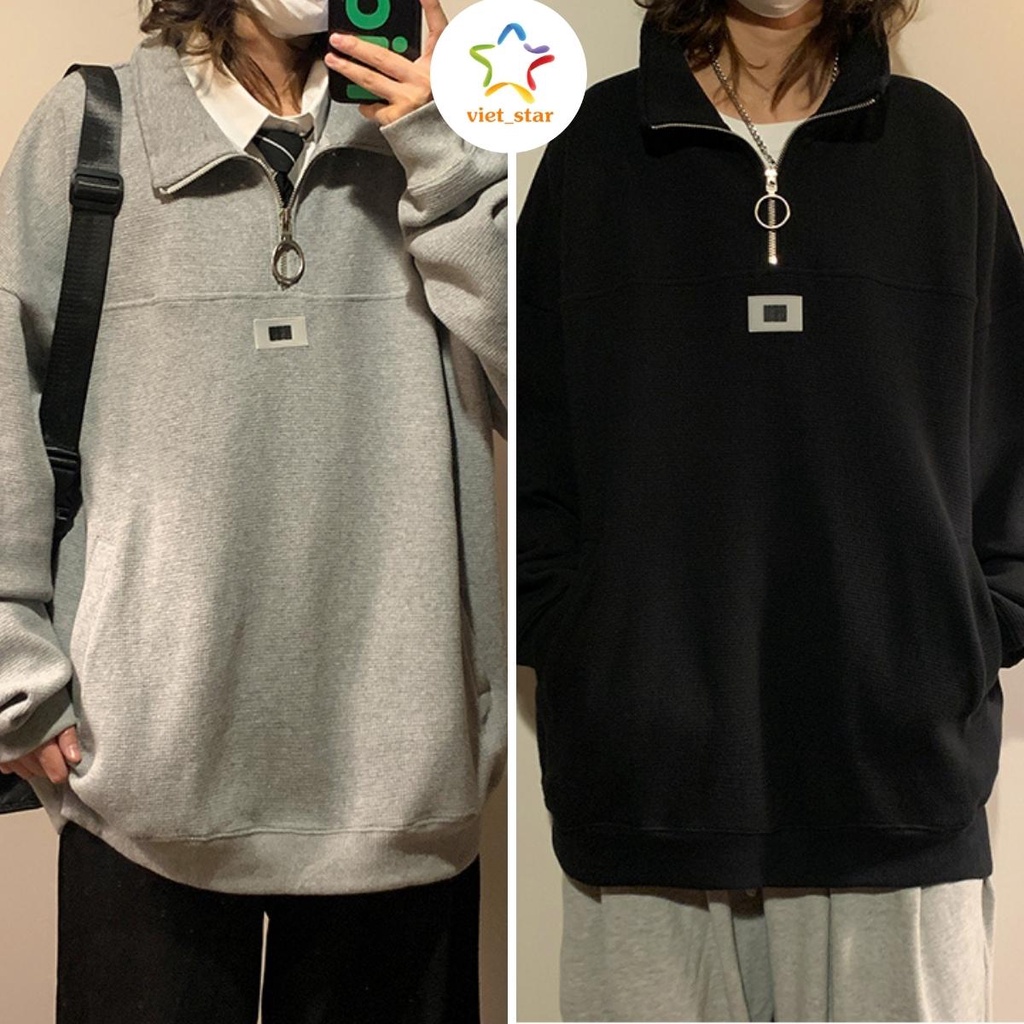 Áo Sweater Polo Unisex Nam Nữ Form Rộng Khóa Khuyên Cá Tính VIETSTAR