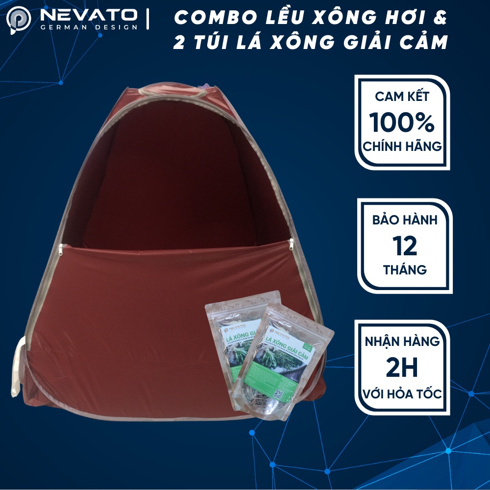 Combo Lều Xông Hơi Cao Cấp Tự Bung Giữ Nhiệt và 2 Túi Lá Xông Giải Cảm Nevato Kích Thước 110cm x 110cm x 110cm