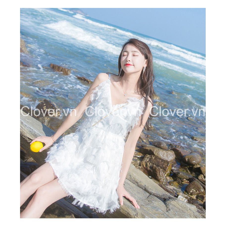 Váy ngắn hai dây đi biển gợi cảm lông tua rua đủ Size- Kèm ảnh thật