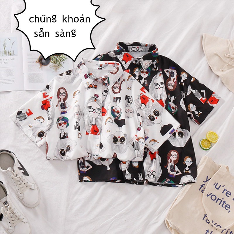 Áo Sơ Mi Tay Ngắn Hoạ Tiết Hoạt Hình Phong Cách Retro