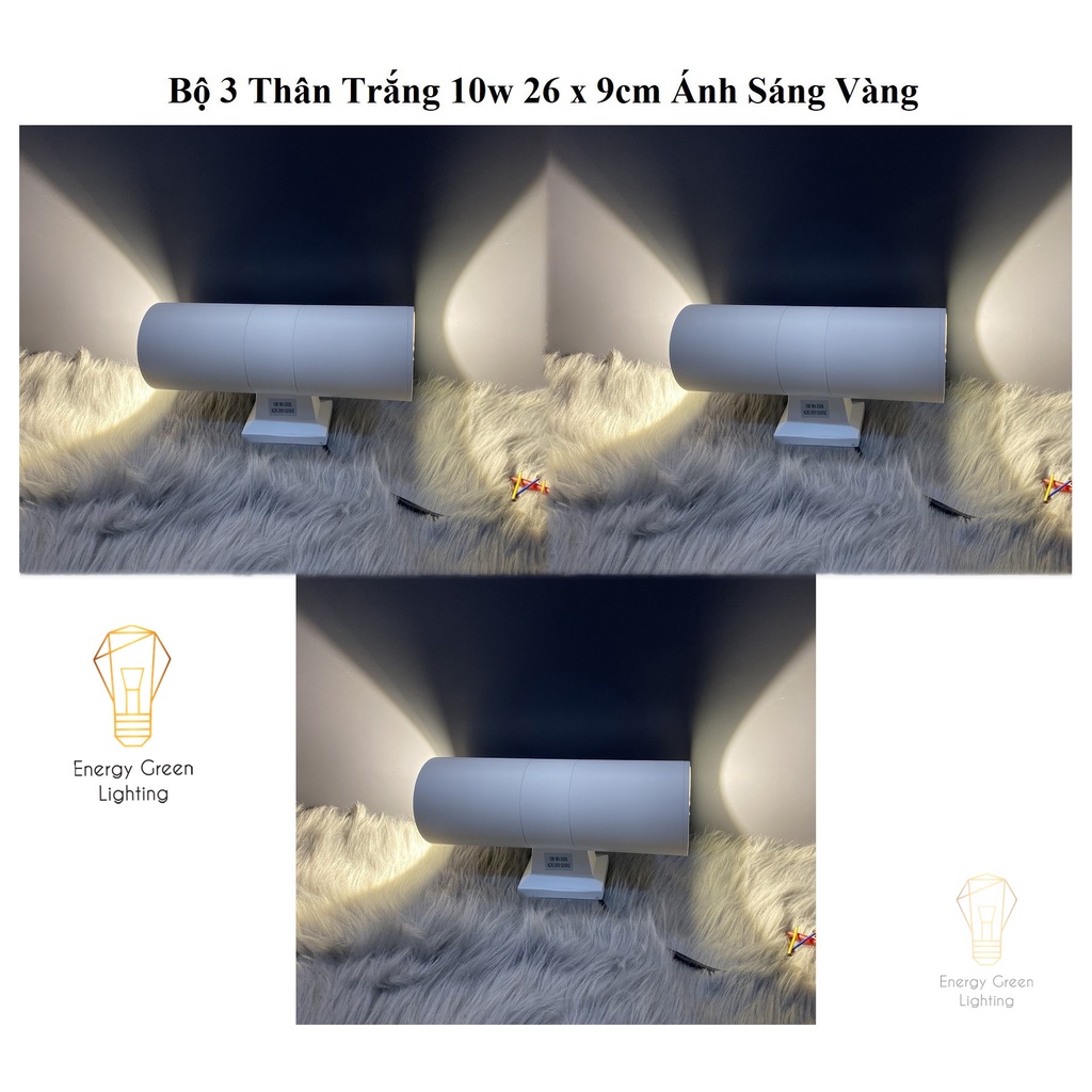 Combo Bộ 3 Đèn led Energy Green Lighting gắn tường hình trụ TN916 - Chống nước thân nhôm - Cầu Thang Cổng Hiên Nhà