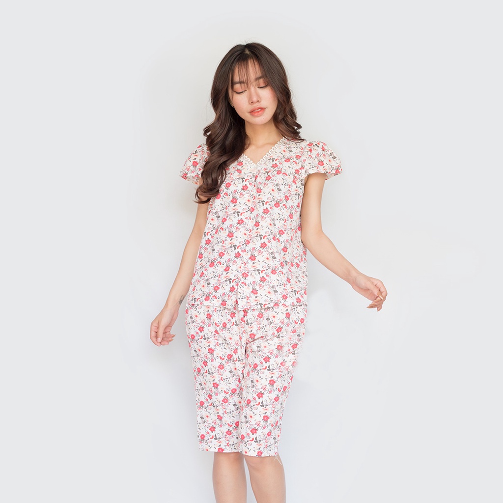 Đồ bộ nữ đẹp mặc nhà dễ thương họa tiết hoa lá cổ phối ren thời trang chất lụa cao cấp size dưới 70kg