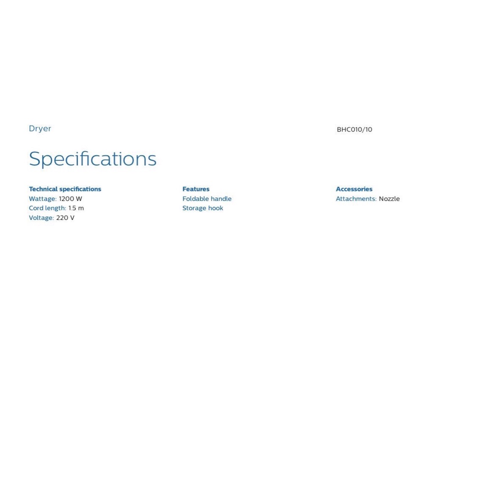 Máy sấy tóc mini Philips BHC010  - Hàng chính hãng - Bảo hành 24 tháng