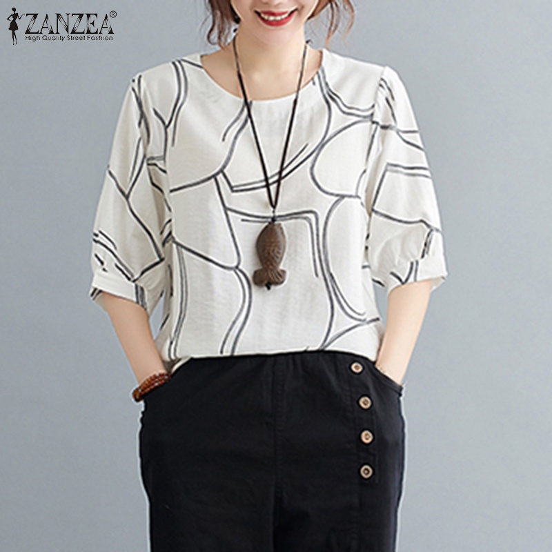 Áo ZANZEA tay lửng in hình vintage thời trang cho nữ