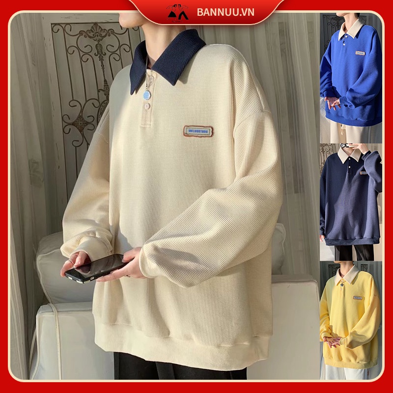 Mới Áo Nỉ Tay Dài Màu Trơn SweatShirts Phong Cách Hàn Quốc Thời Trang áo sweater Nam Nữ