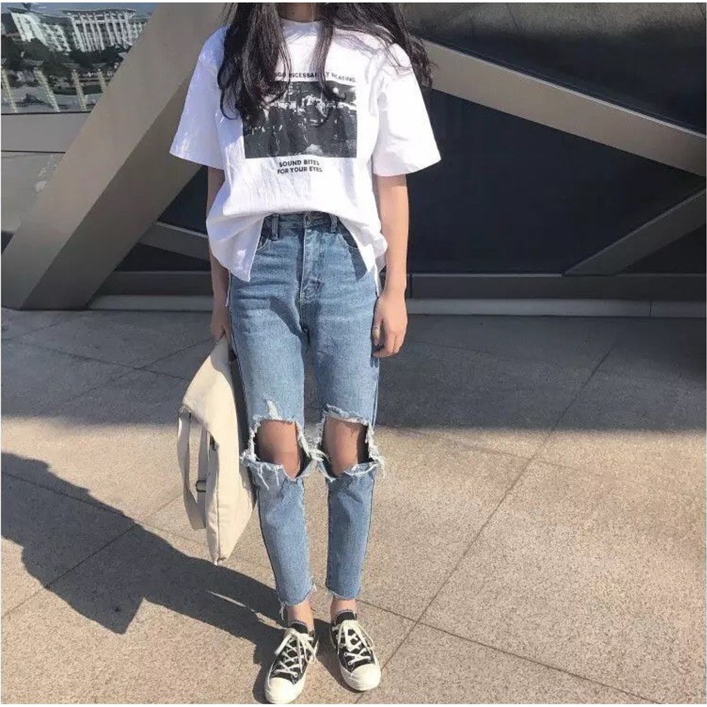 Quần BAGGY JEANS 04 RÁCH GỐI DÁNG SUÔNG Unisex
