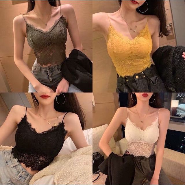 Áo bra ren lá 2 dây sợi bún dáng croptop có đệm ngực 8823