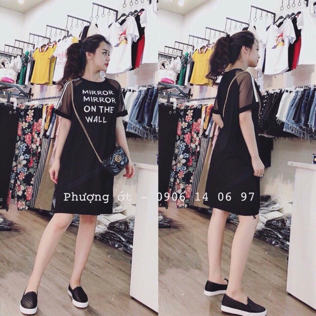 Váy suông tay lưới