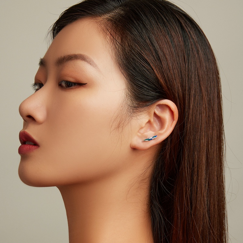 BAMOER Bông Tai bạc 925 HìNh Lông Vũ ThờI Trang