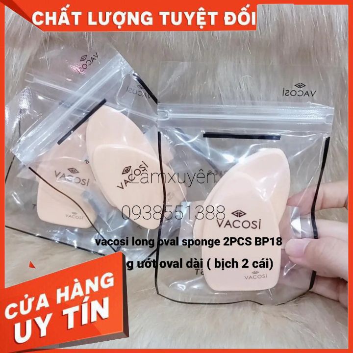 VACOSI LONG OVAL SPONGE 2PCS BP18 _bông ướt oval dài ( bịch 2 miếng) FREESHIP bông phấn mềm mịn, dễ tán siêu tiện lợi.