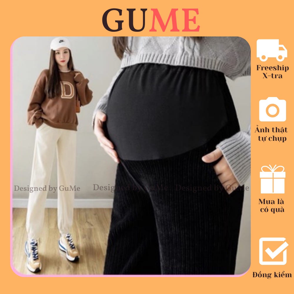 Quần Bầu mùa đông bo gấu chất Len Nhung loại 1 (450g) dày dặn giữ ấm mùa đông cho mẹ bầu