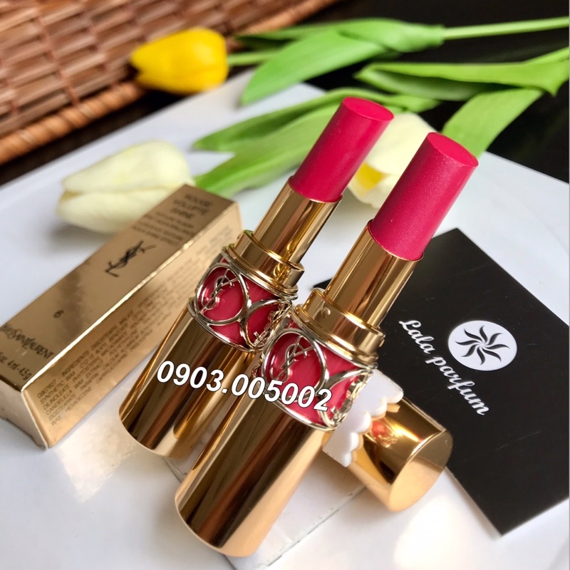 Son YSL Volupte Shine - 06 Pink in Devotion/ Pink Safari ( hồng đậm). Hàng sẵn tại Lala parfum