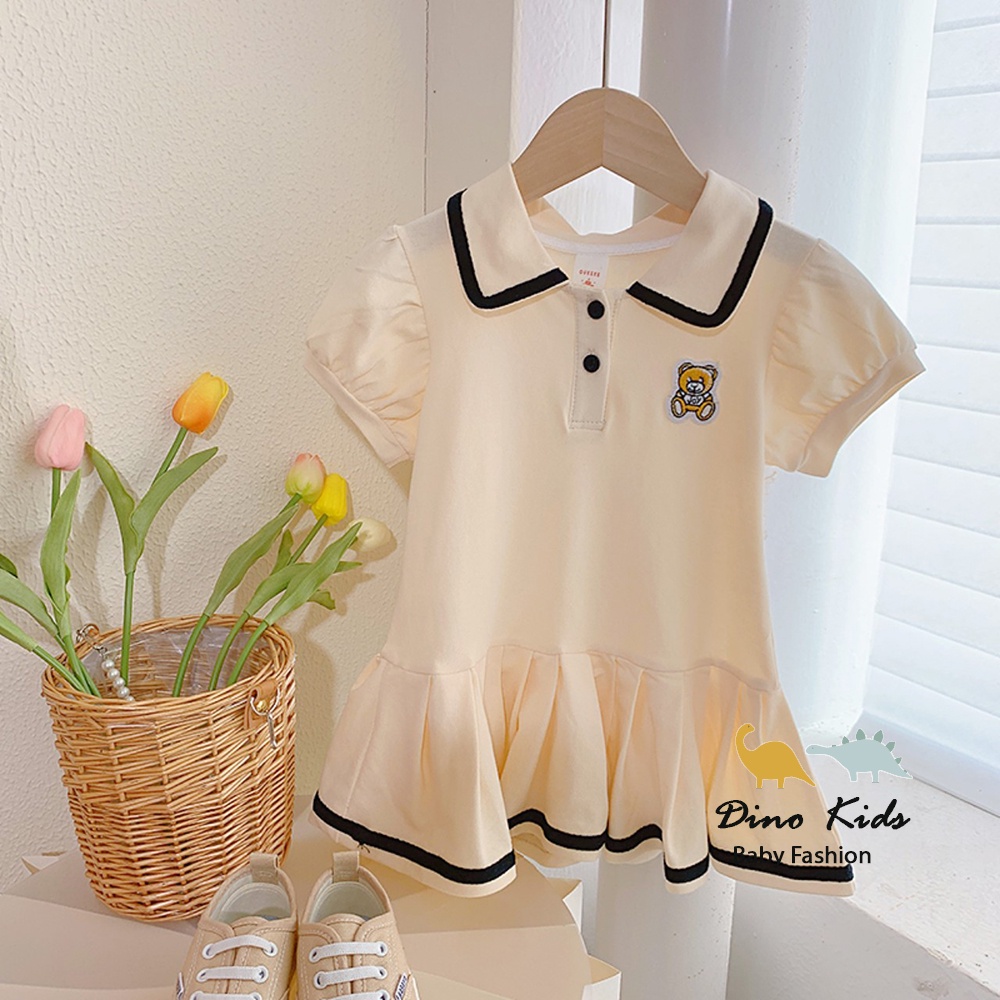 Váy đuôi cá cho bé gái, cặp váy polo trắng thêu gấu và hồng thêu cầu vồng size 10-32kg
