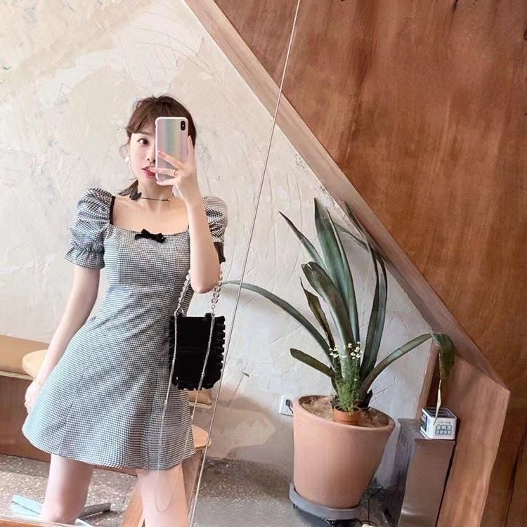 Đầm PERTY ngắn tay phồng phong cách Hàn Quốc thời trang mùa hè cho nữ