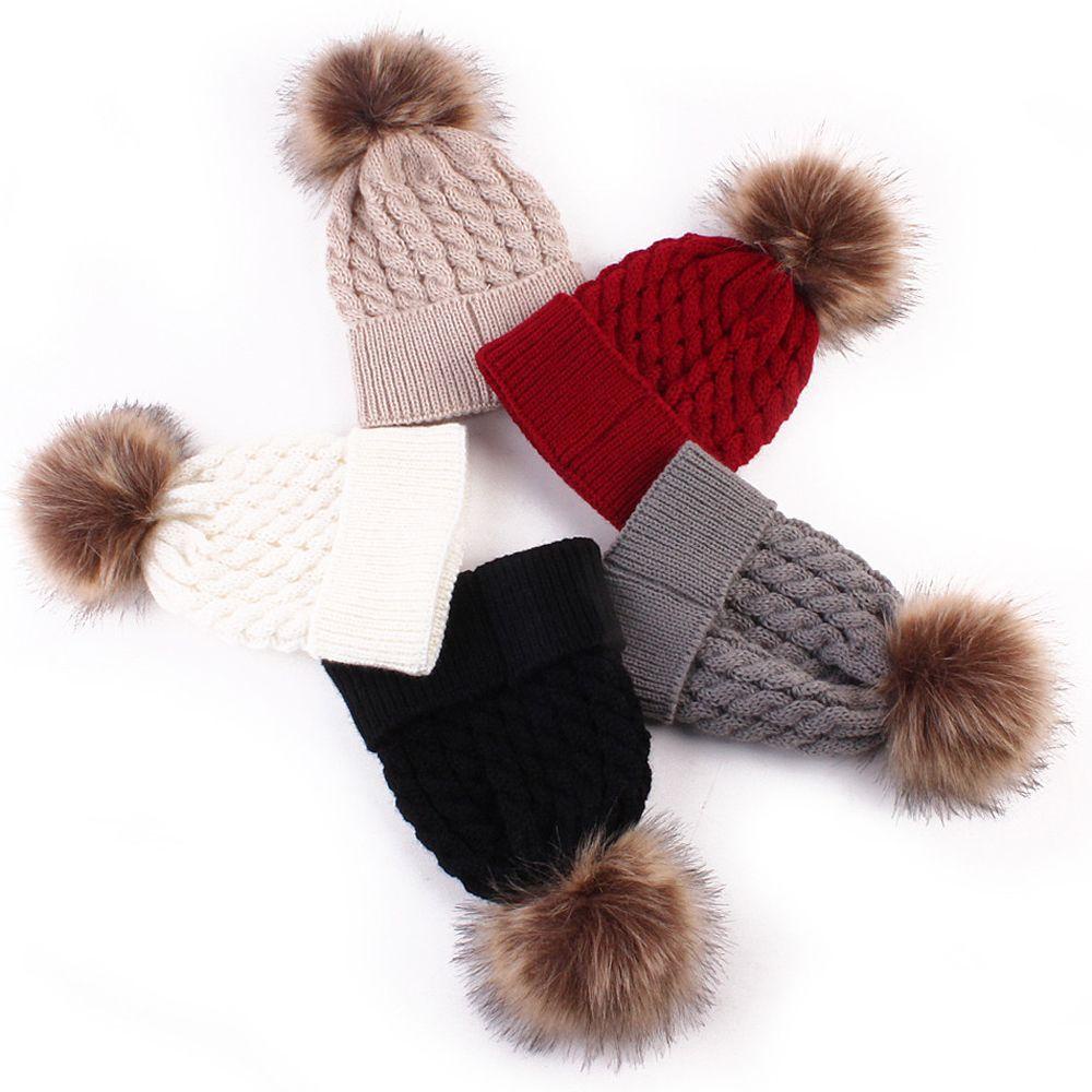 Mũ beanie Dệt Kim Phối Lông Thú Có Thể Điều Chỉnh Thời Trang Dành Cho Nữ
