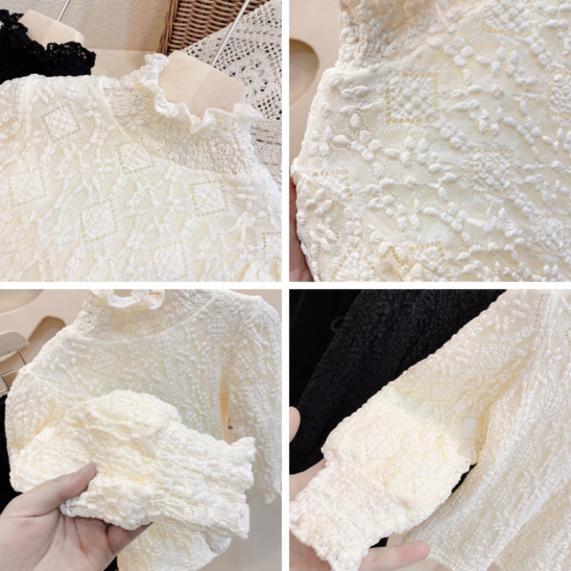 Áo thun tay dài phối ren thời trang mùa đông cho bé gái