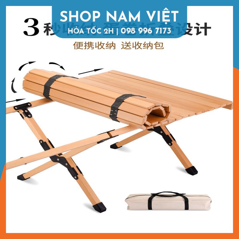 Bàn Xếp Gỗ Gấp Gọn Cho Cắm Trại, Dã Ngoại