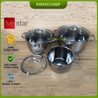 Bộ 3 nồi inox 304 cao cấp 3 đáy nắp kính Fivestar FSD06OQ