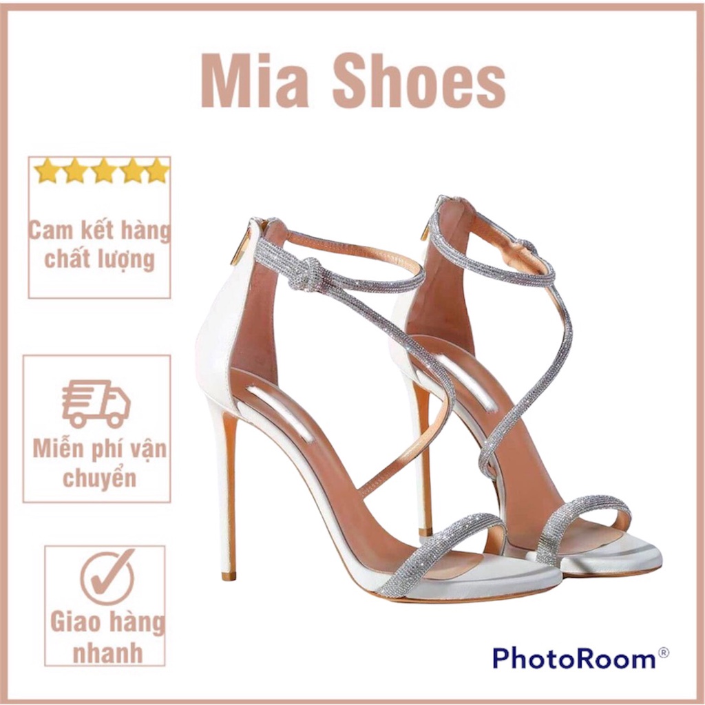 Sandal đính đá 7 phân, 9 phân màu trắng