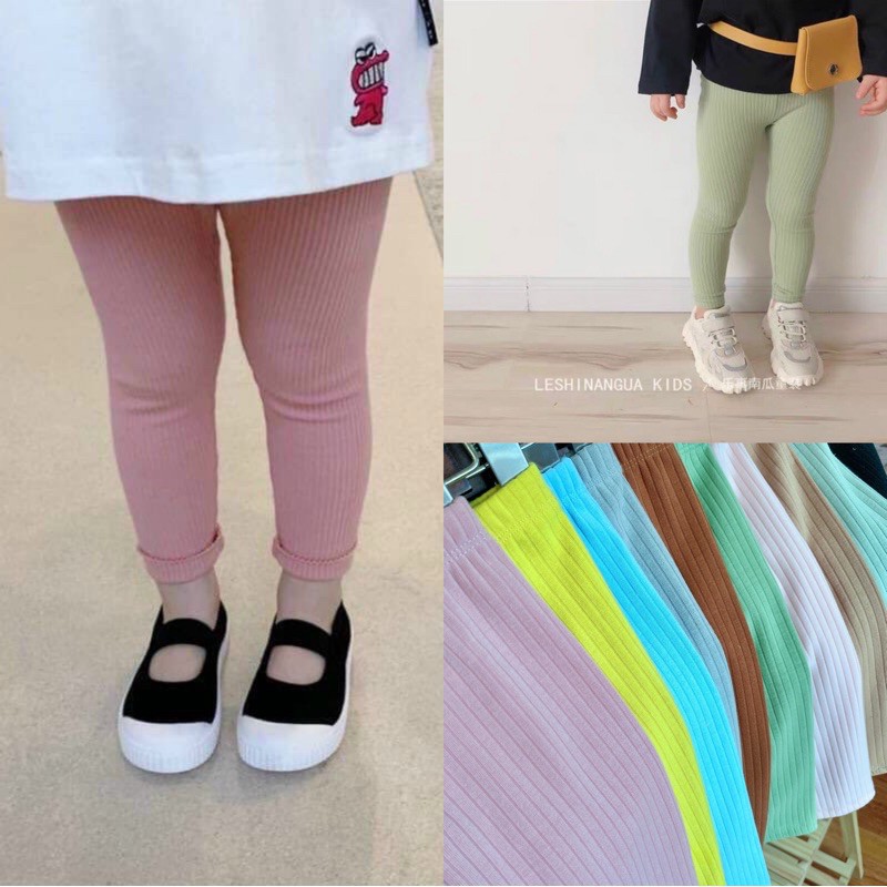 Quần legging  dài thu đông chất len gân nhung mềm mịn cho bé gái 8-22 kg