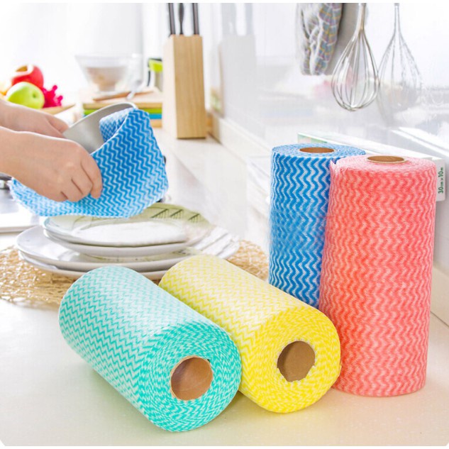 Cuộn khăn giấy vải cotton lau đa năng tiện dụng 50 tờ hoạ tiết nhiều màu có thể giặt được- Hanayuki Asia