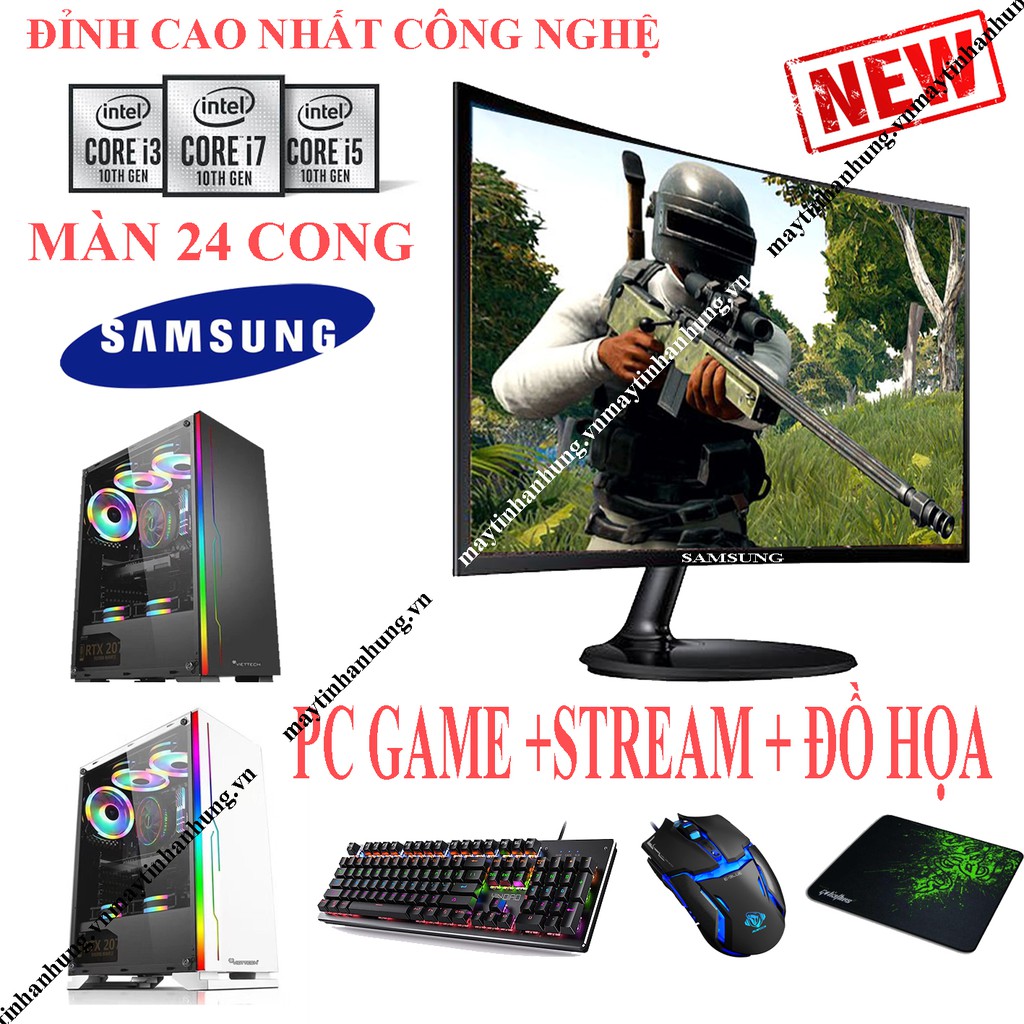 Bộ máy tính để bàn chơi GAME i3 10100f ( mạnh ngang i7 7700) thế hệ mới nhất màn 24 CONG SamSung mới full box 100%