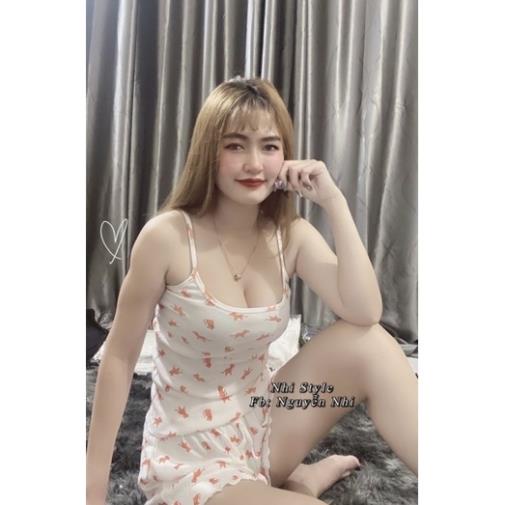 Bộ ngủ 2 dây họa tiết chất co giãn mát lạnh, Sét đồ ngủ hai dây sexxy BN0081 - NhiNhi Shop