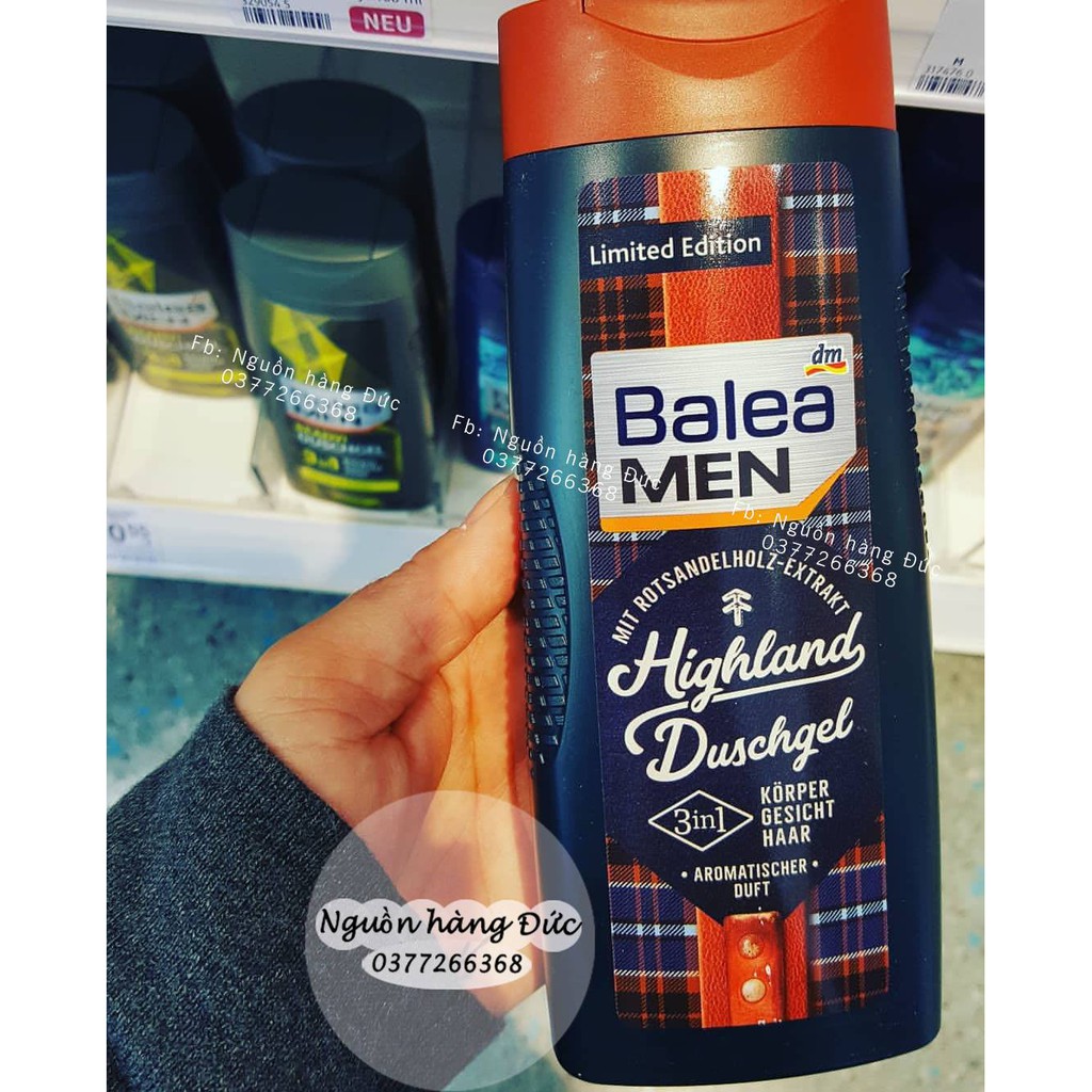 Sữa tắm gội BALEA MEN Highland 3in1 sữa rửa mặt của Đức