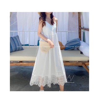 Váy trắng zara đi biển phối chân ren 2 lớp