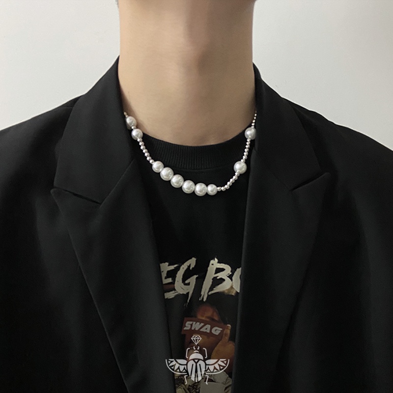 Vòng cổ Ngọc Trai Thép Titan hip hop Đường Phố Âu Mỹ Chất Lượng Cao Thời Trang Cho Nam