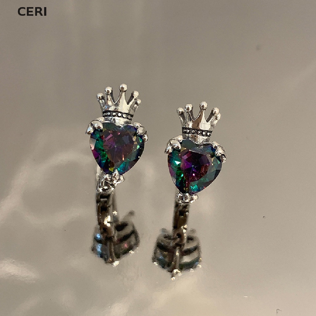 1 Đôi Khuyên Tai Hình Vương Miện Trái Tim Đính Đá Zircon Phong Cách Vintage