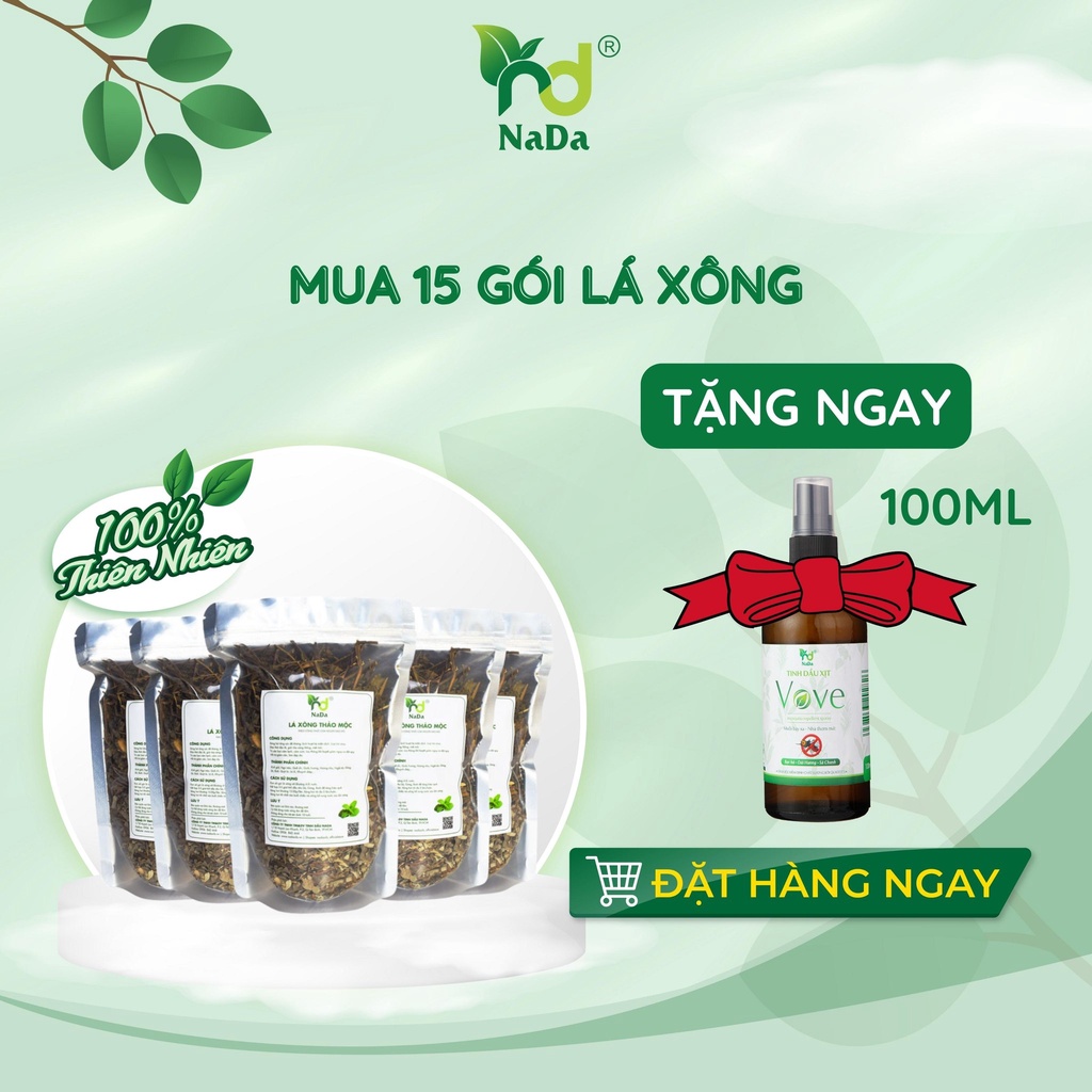 COMBO 15 gói lá xông thảo mộc Nada [ được tặng 1 chai tinh dầu xịt chống muỗi Vove 100ml ] | Xông hơi toàn thân