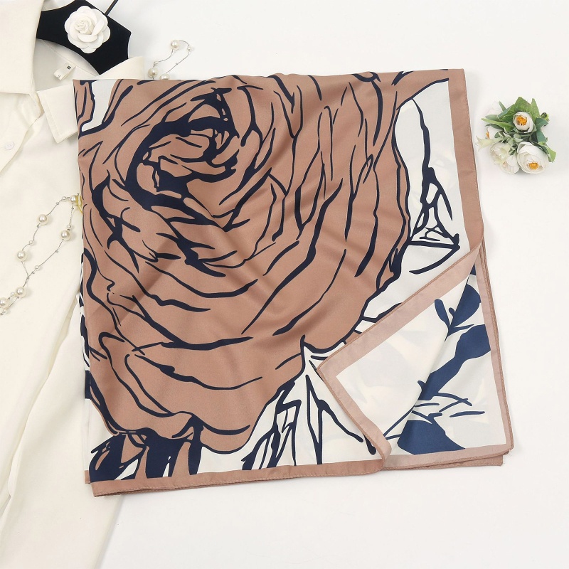Khăn Choàng Vuông 90x90cm In Họa Tiết Hoa Hồng Bằng Satin Sang Trọng Cho Nữ