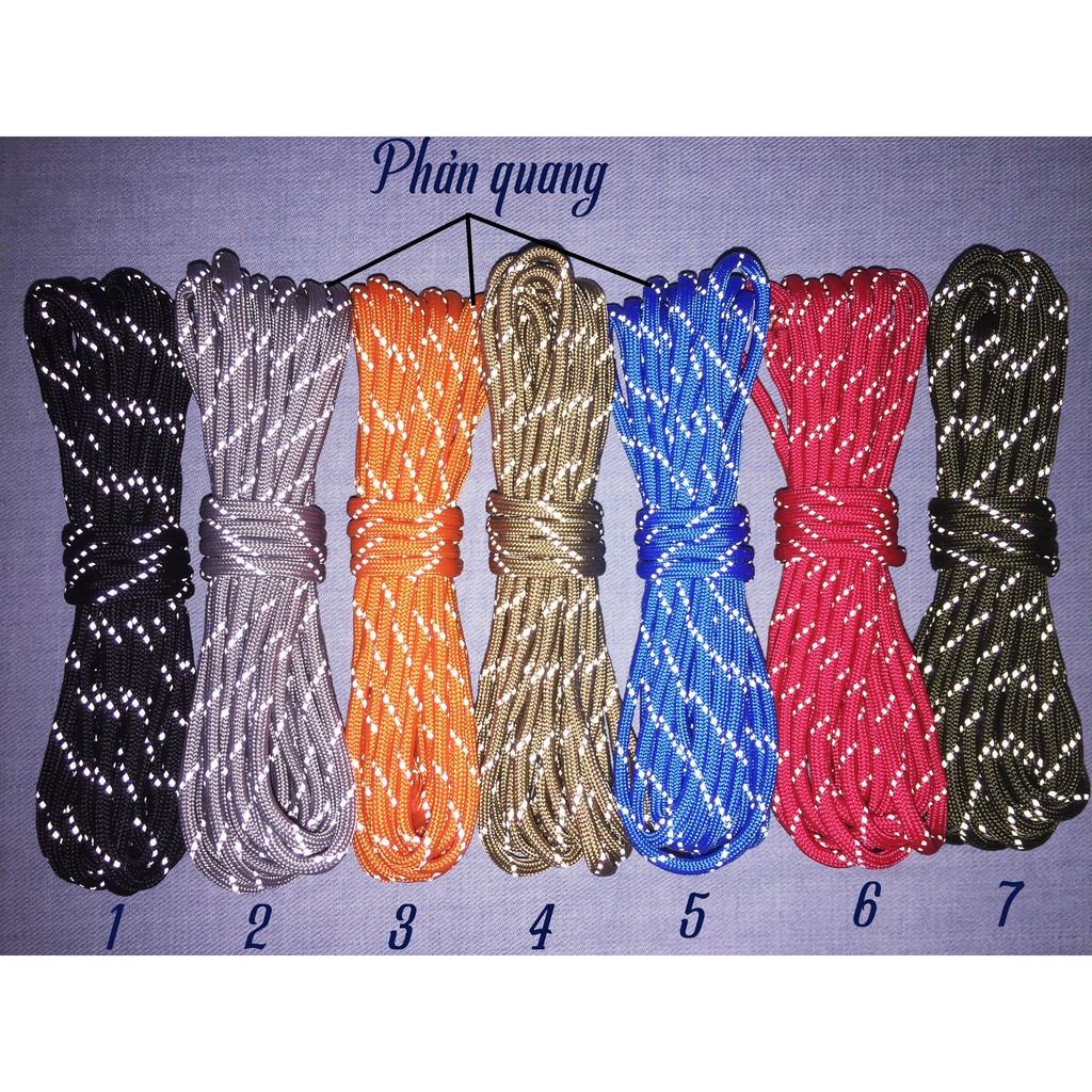 dây dù đan vòng tay sinh tồn paracord 9 lõi 4mm phản quang 5m