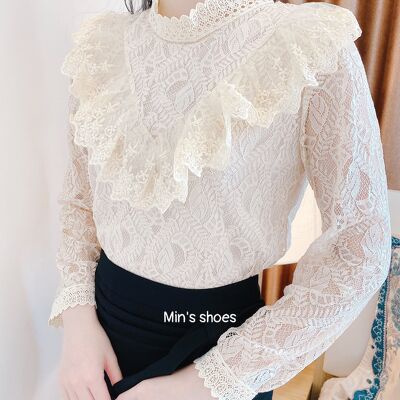 Min's Shoes - Áo Sơ Mi Cổ Bèo Phối Ren Xinh Xắn Cho Nữ Áo 415