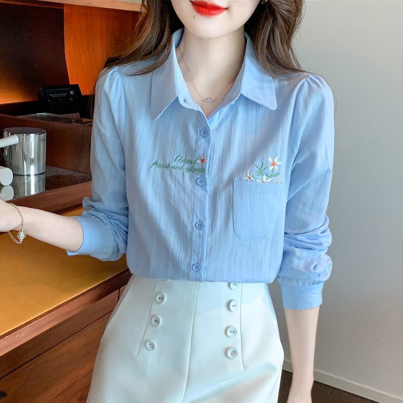 áo kiểu nữ áo sơ mi tay ngắn áo sơ mi áo sơ mi nữ Áo Sơ Mi Cotton Nguyên Chất Thêu Họa Tiết Phong Cách Phương Tây Thời Trang Mùa Thu 2022 Cho Nữ