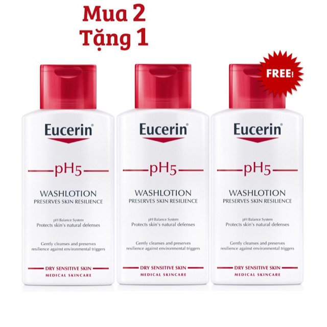 Chai Sữa Tắm Và Rửa Mặt Dành Cho Da Nhạy Cảm Eucerin Washlotion pH5 200ML