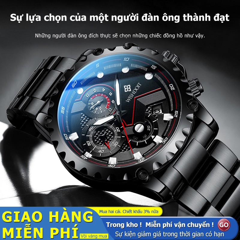 Đồng hồ đeo tay WISHDOIT chính hãng bằng thép không gỉ chống thấm nước thời trang công sở cho nam