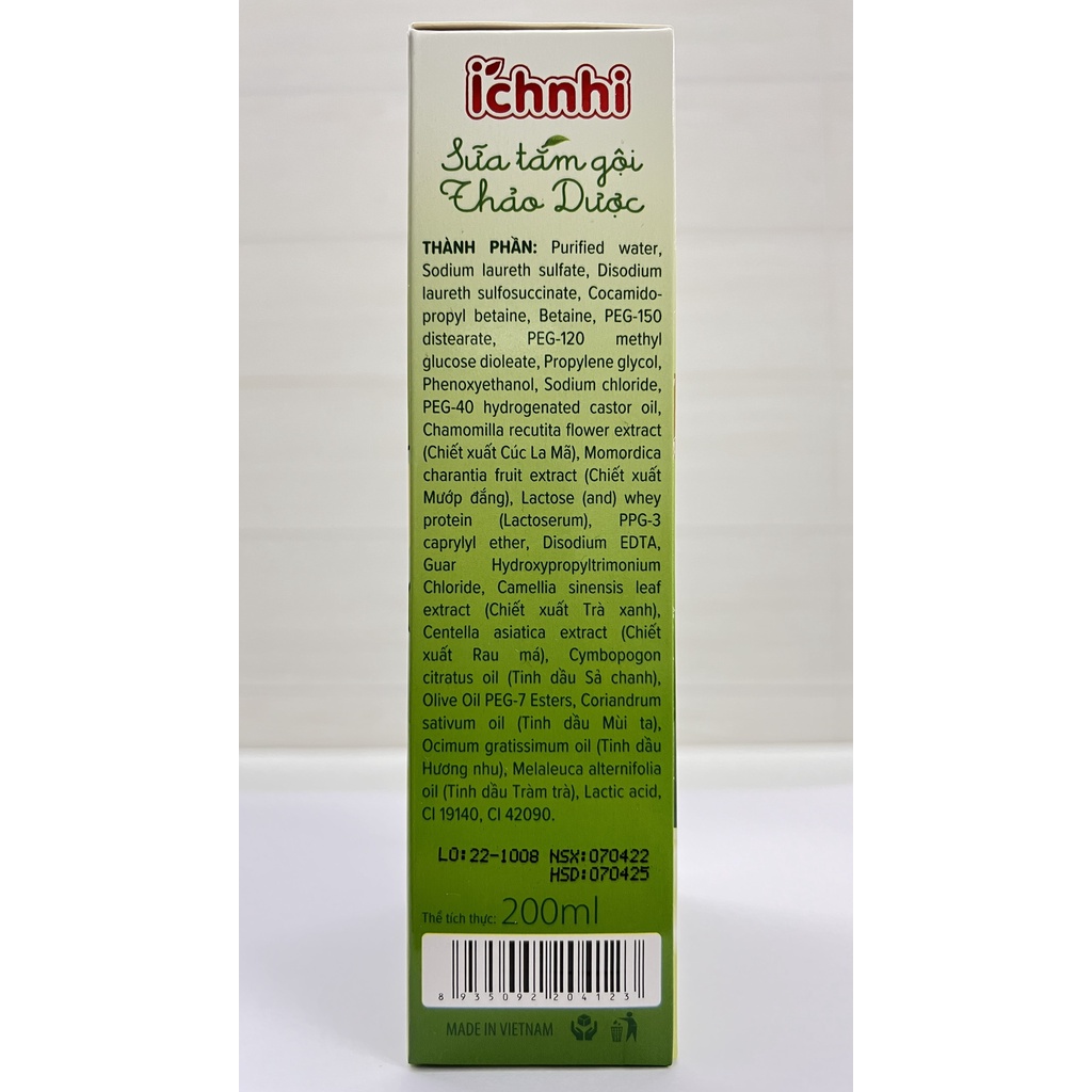 Sữa tắm gội thảo dược Ích Nhi phòng cảm lạnh, ngừa rôm sẩy, mẩn ngứa, dưỡng da mềm mịn.suckhoechomoinha