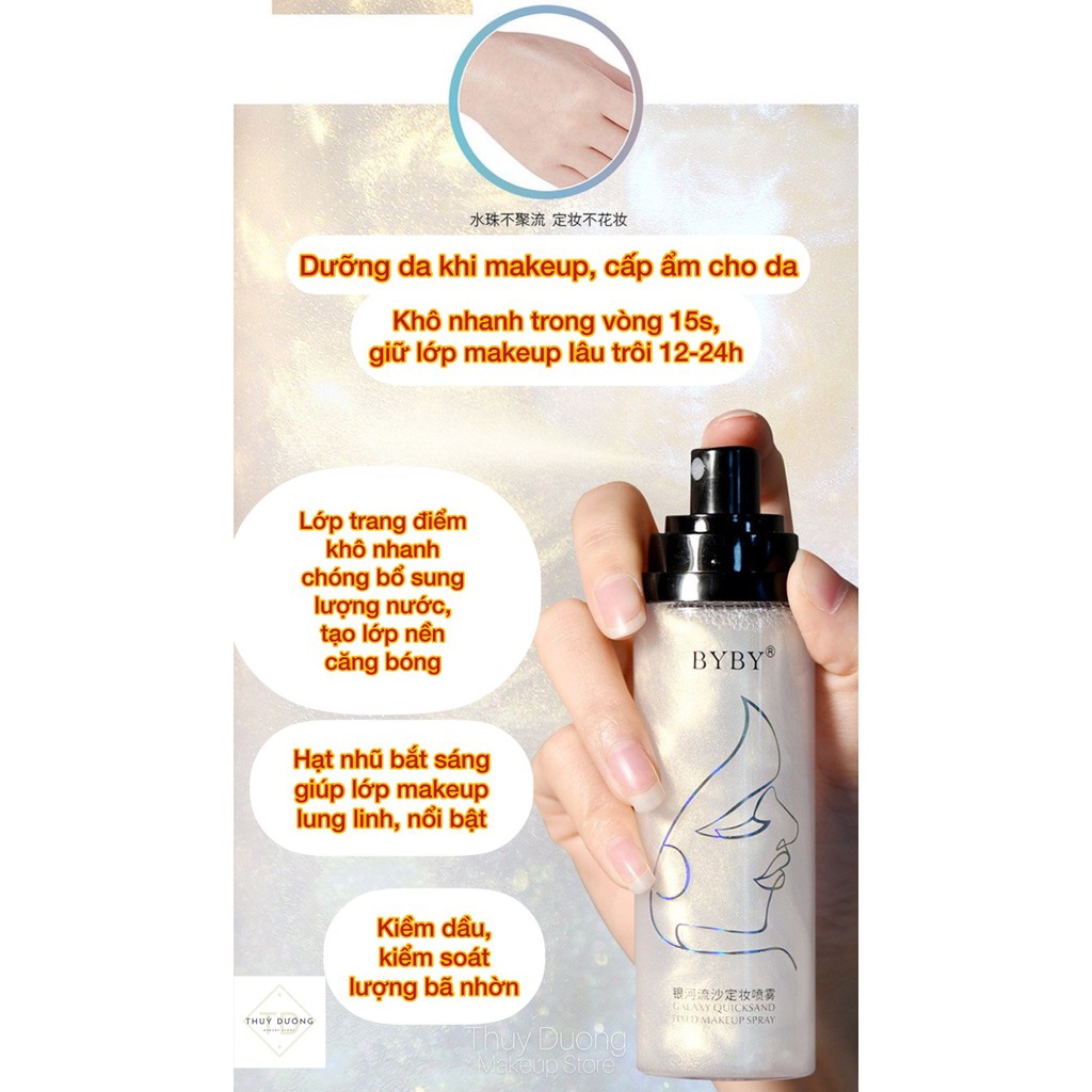 Xịt khoáng khóa lớp make up Byby Galaxy Quicksand Makeup Spray ánh nhũ giữ lớp trang điểm lâu trôi và cấp ẩm cho làn da | BigBuy360 - bigbuy360.vn