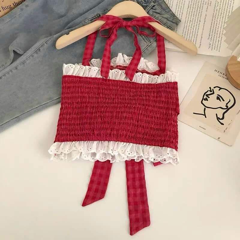 Áo croptop viền buộc nơ hàng QC