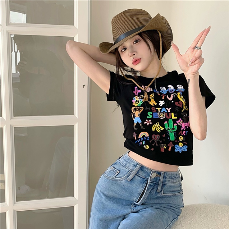 Áo Thun Croptop Tay Ngắn Màu Sắc Thời Trang Cho Nữ