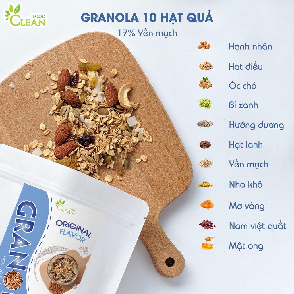 Ngũ cốc granola siêu hạt ONFOD dành cho người tiểu đường, ăn kiêng, giảm cân, gym, yoga 250g 500g