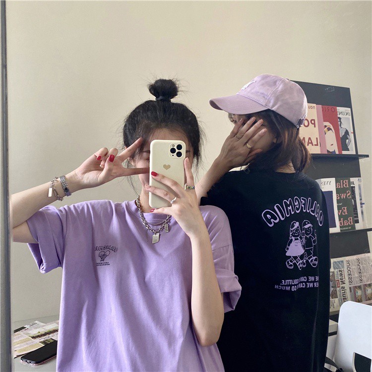 Áo Thun Tay Ngắn Cổ Tròn In Họa Tiết Hoạt Hình Dễ Thương Phong Cách Hàn Quốc Cho Tuổi Teen