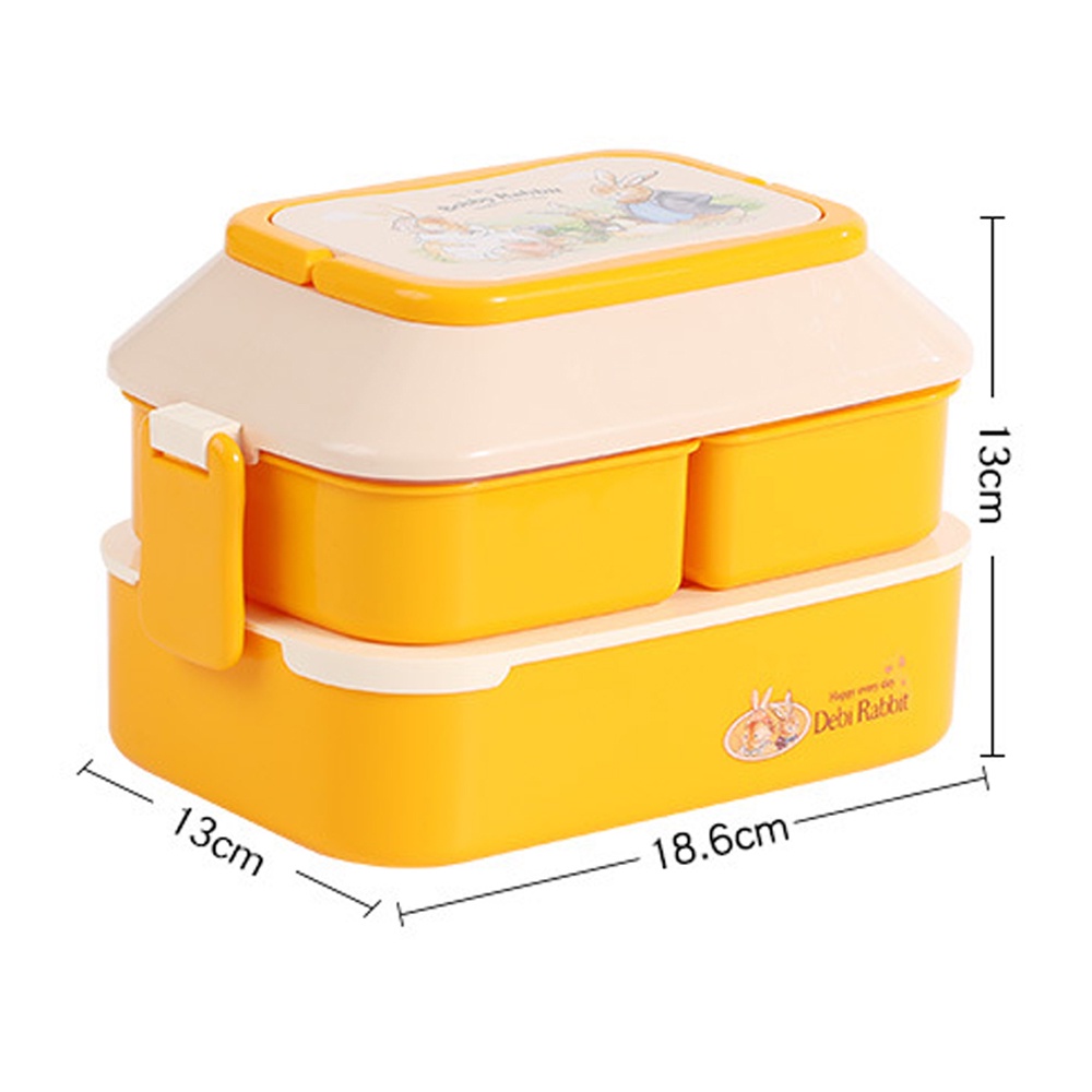 Hộp đựng cơm 2 tầng Debi kèm Thìa và dĩa nhỏ gọn tiện lợi có quai xách